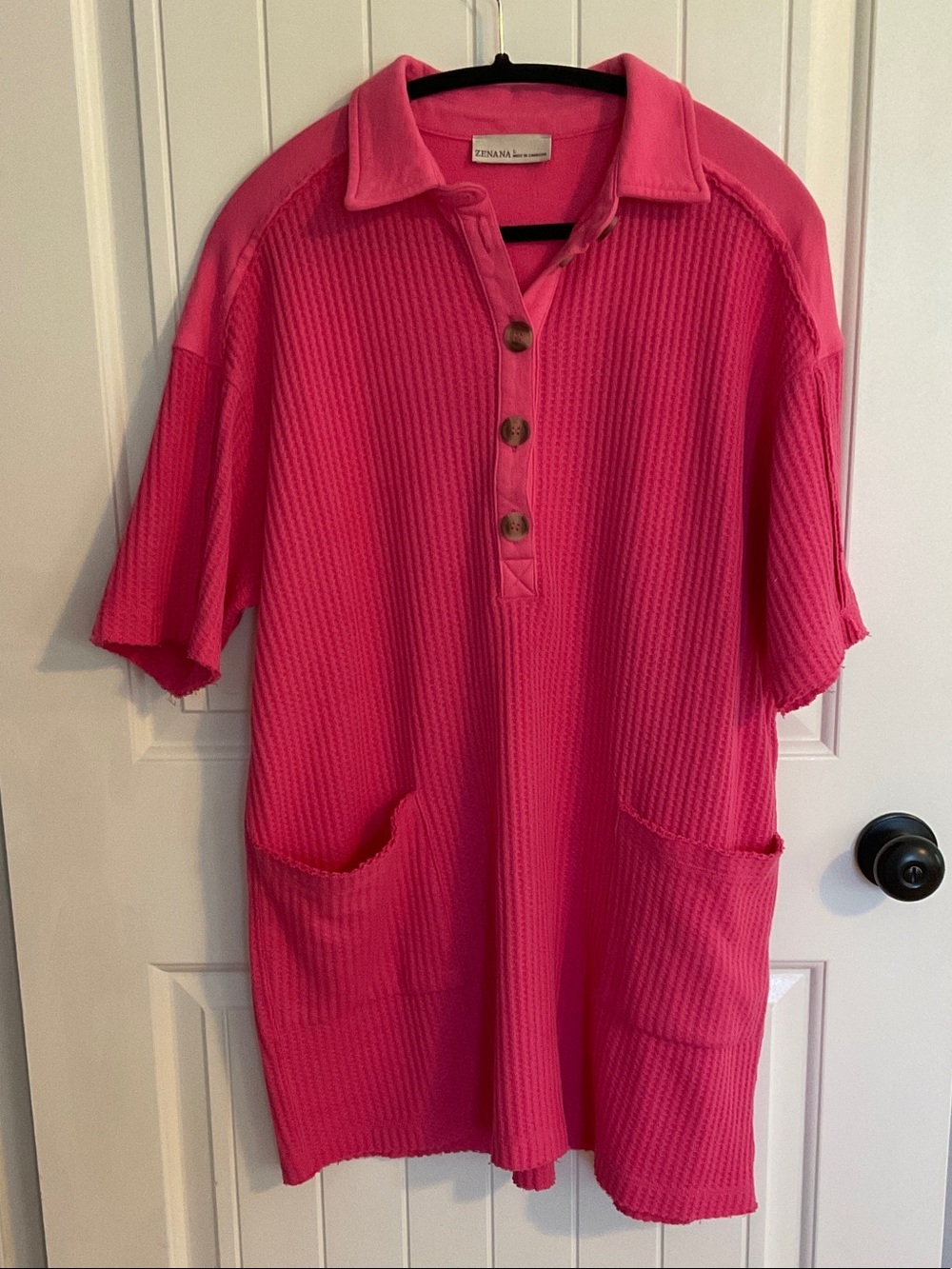 Zenana Outfitters Hot Pink Knit Polo with Front Pockets - Men's